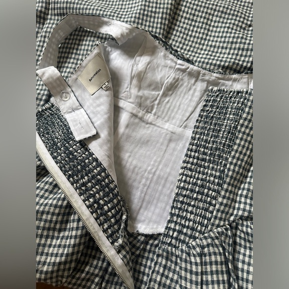 NEW Reformation Balia Midi Linen Dress in  Slate Check Plaid Navy White | size 4 - Picture 15 of 16